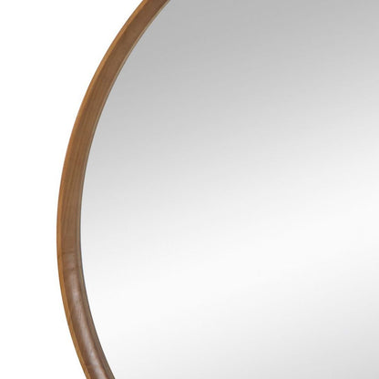 Roe 40 Inch Round Accent Mirror, Brown Pine Wood Frame, Wall Hung - View 2