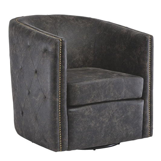31 Inch Barrel Back Leatherette Swivel Accent Chair, Black