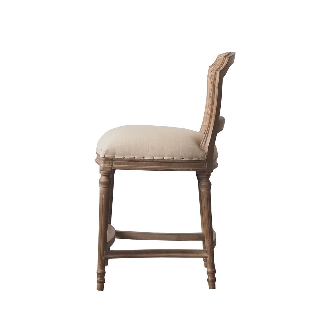 Nailhead Fabric Upholstered Bar Stool with Perforated Back, Beige and Brown - View 3