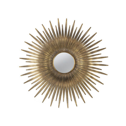 28 Inch Wall Mount Accent Mirror with Round Sunburst Iron Frame,  Gold