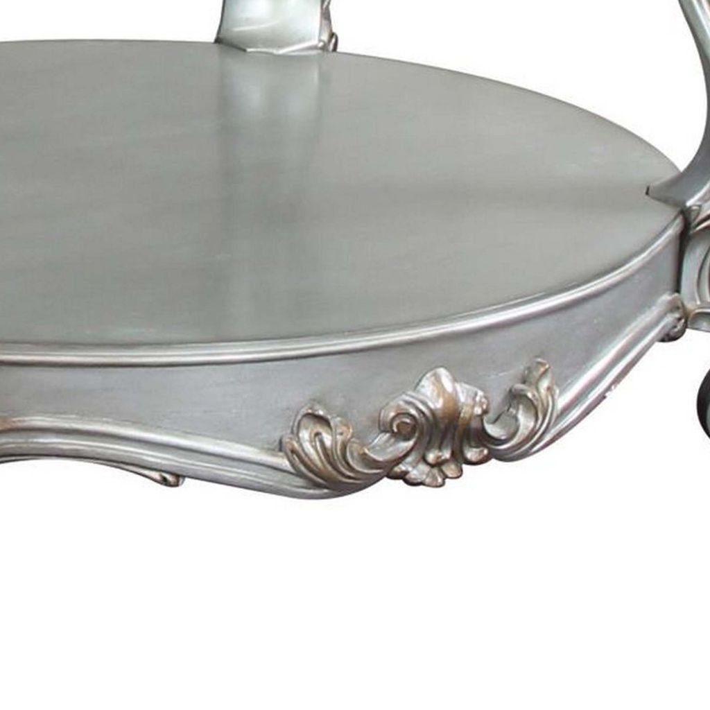 Curved Glass Top Coffee Table with Open Shelf, Silver - View 5