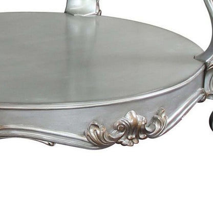 Curved Glass Top Coffee Table with Open Shelf, Silver - View 5