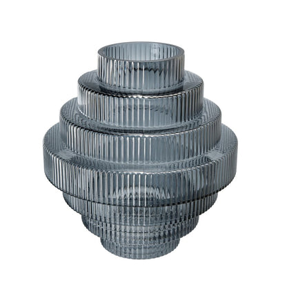 Rae 10 Inch Glass Vase, Geometric Round, Contemporary, Smokey Blue, Clear