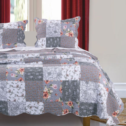 Microfiber Quilt and 1 Pillow Sham Set with Floral Prints, Multicolor - View 7