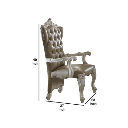 Faux Leather Upholstered Wooden Arm Chairs, Set of Two, White and Gray - View 6