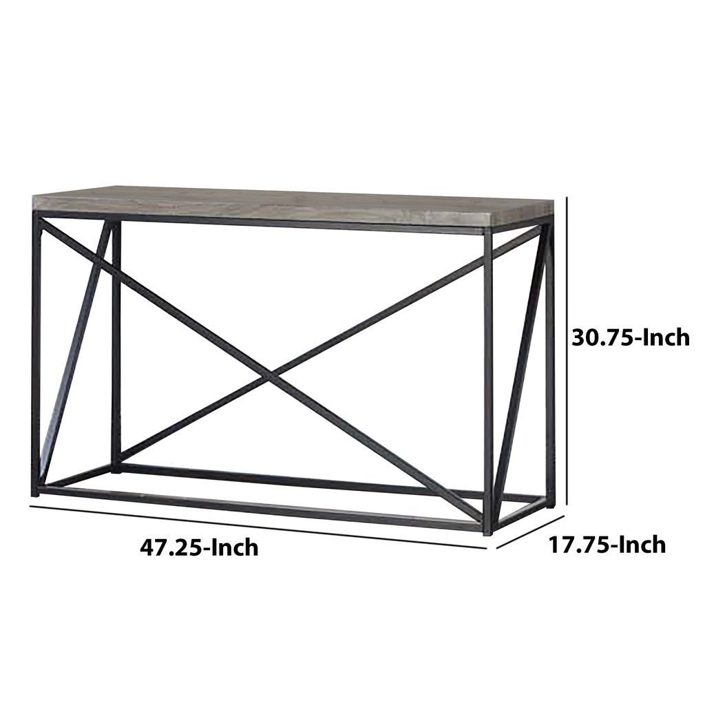 Industrial Style Minimal Sofa Table With Wooden Top And Metallic Base, Sonoma Gray - View 6