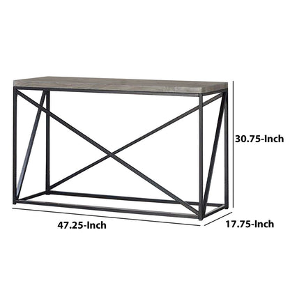 Industrial Style Minimal Sofa Table With Wooden Top And Metallic Base, Sonoma Gray - View 6
