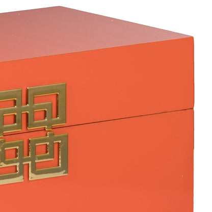 Neo 14, 11 Inch Set of 2 Decorative Boxes, Geometric Metal Accents, Orange - View 3