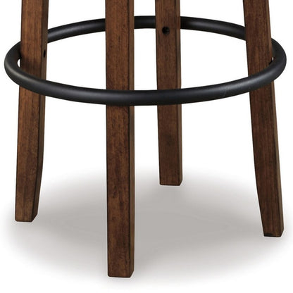 Zane 30 Inch Swivel Barstool, Round Cushioned Seat, Rich Brown Wood Frame - View 4