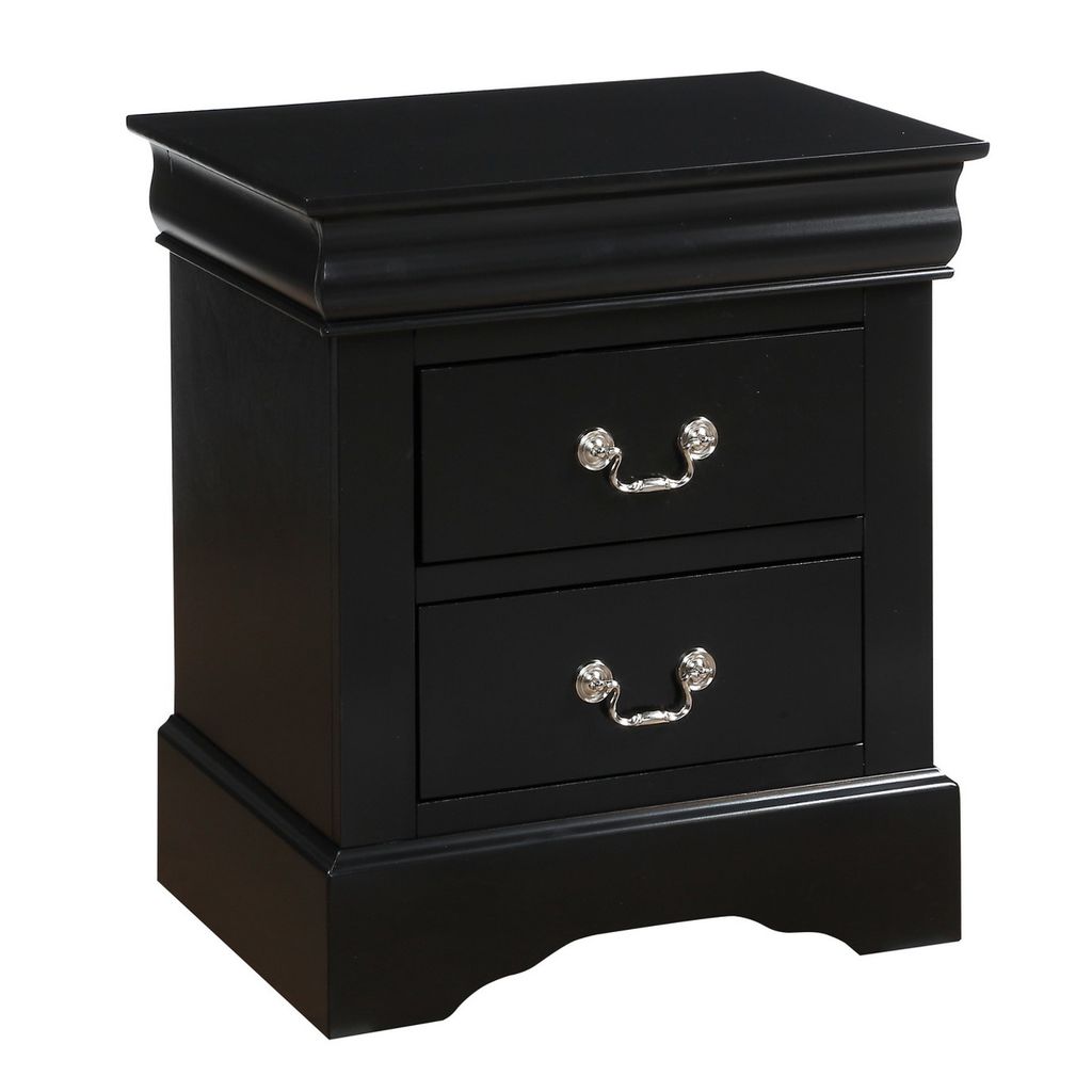 Traditional 2 Drawers wood Nightstand By Louis Philippe III, Black