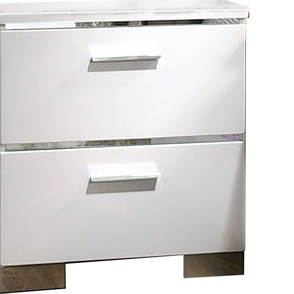 Wood and Metal Nightstand with 2 Drawers,  White and Silver - View 2
