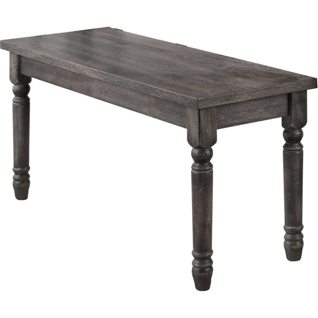 Transitional Style Wood Bench with Turned Legs, Gray - View 4