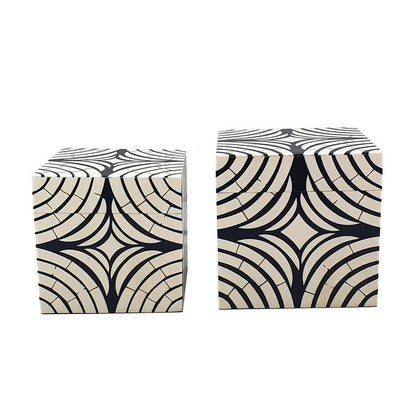 8, 7 Inch Storage Box Set of 2, Wood Frame, Black and White Trellis - View 3