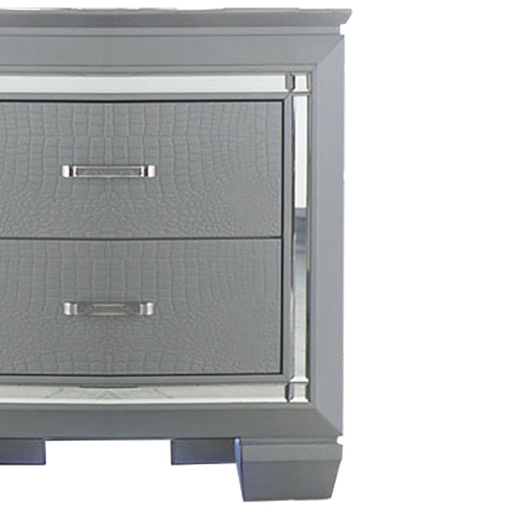 Mirror Accented Wooden Night Stand With 2 Drawer, Gray - View 3