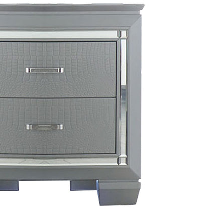 Mirror Accented Wooden Night Stand With 2 Drawer, Gray - View 3