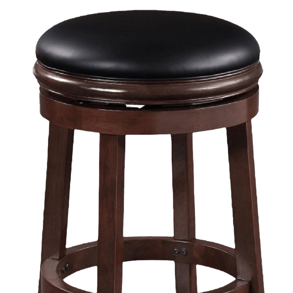 Sabi 29 inch Swivel Counter Stool, Solid Wood, Faux Leather, Brown, Black - View 4