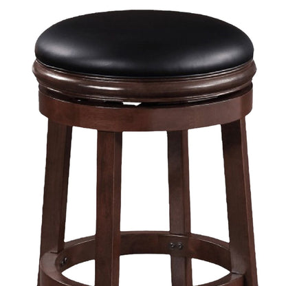 Sabi 29 inch Swivel Counter Stool, Solid Wood, Faux Leather, Brown, Black - View 4