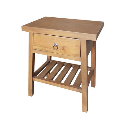 26 Inch Side Table, Classic Look, Drawer, Slatted Shelf, Modern Wood Brown - View 2