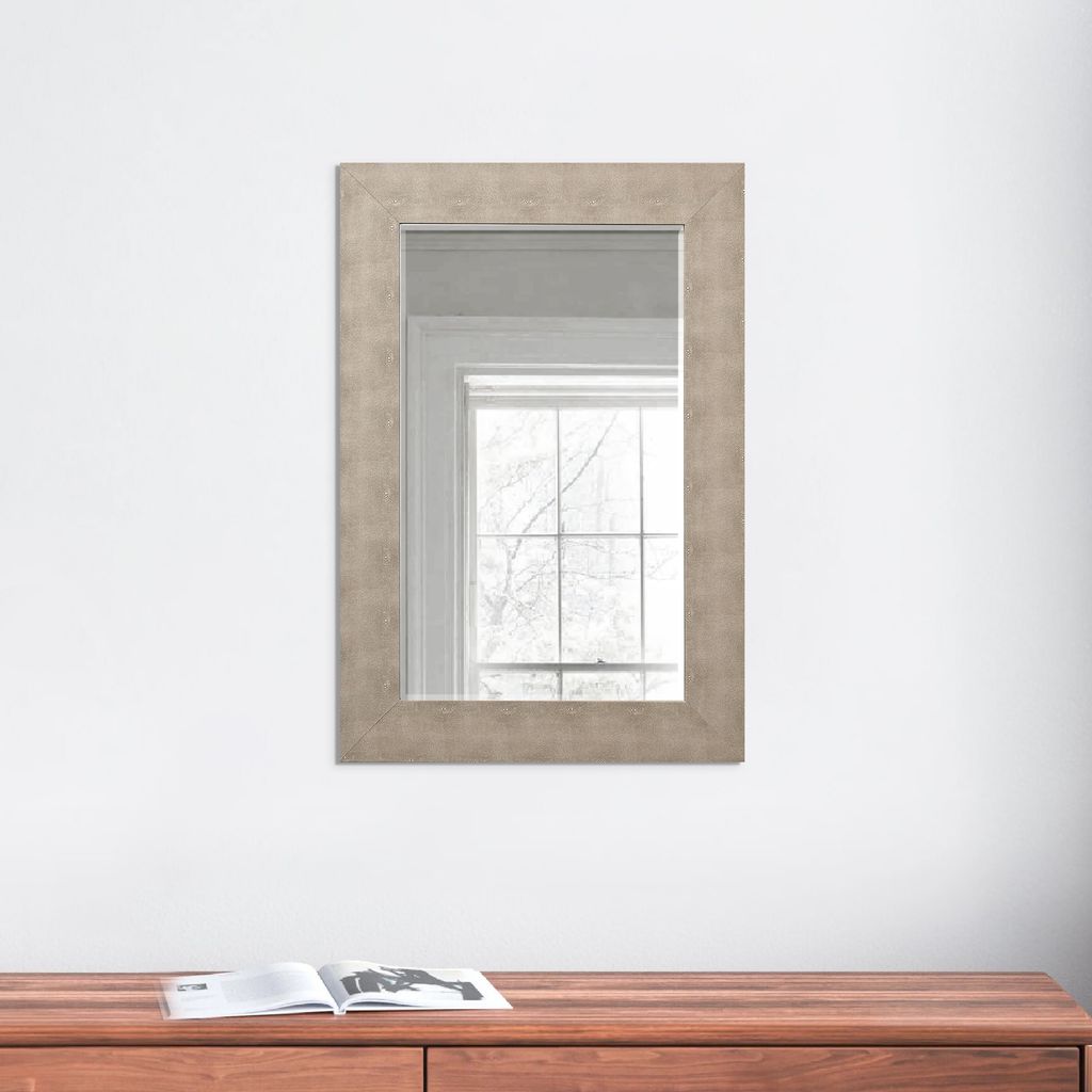 Structure 26 x 38 Modern Rectangular Mirror, Shargeen Texture, Bevel, Ivory - View 6