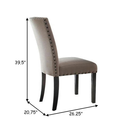 Nailhead Trim Fabric Upholstered Wooden Side Chair, Set of 2, Beige and Brown - View 6