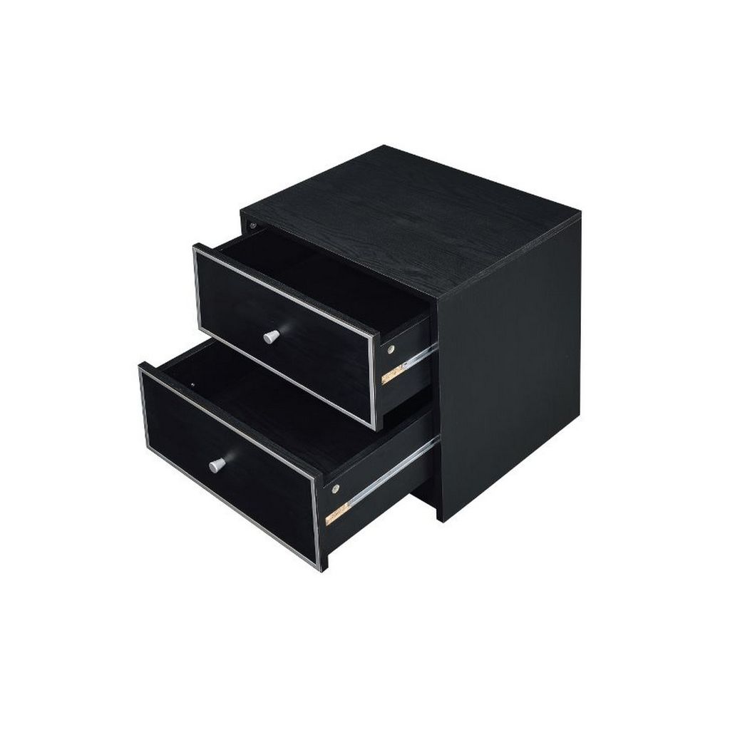 Accent Table with 2 Storage Drawers and Intricate Trimming, Black - View 4