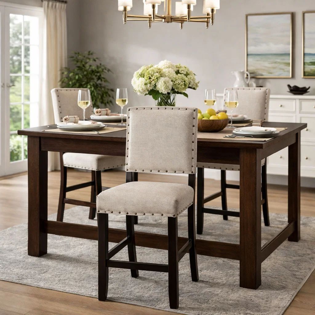 SANIA II Rustic Bar Chair In Ivory Linen, Cream, Set of 2 - View 7