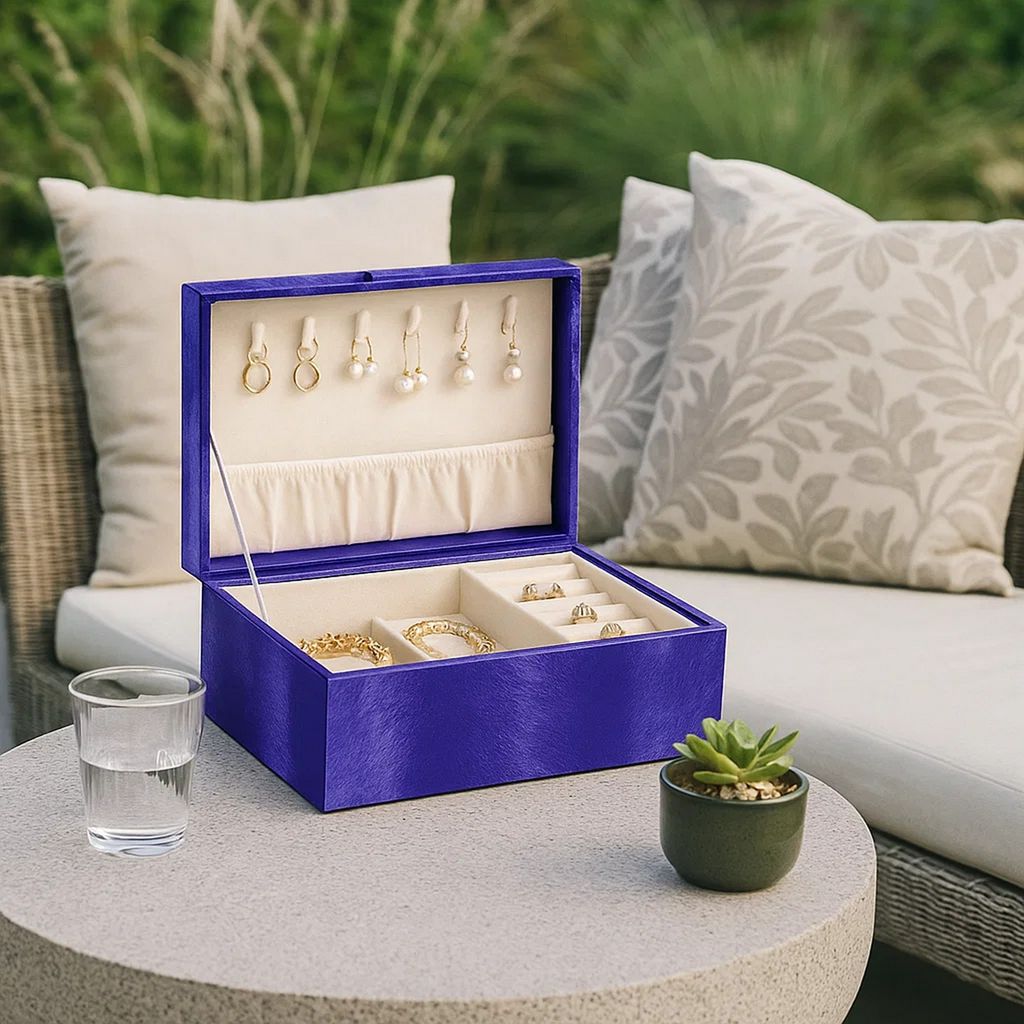 Jewelry Case with 2 Slots and Earrings Hanger, Blue - View 7