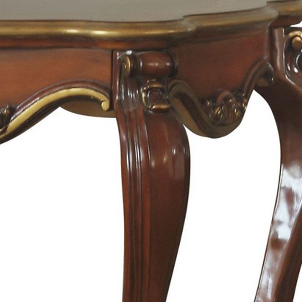 Wooden End Table with Open Bottom Shelf and Carved Details, Brown - View 4