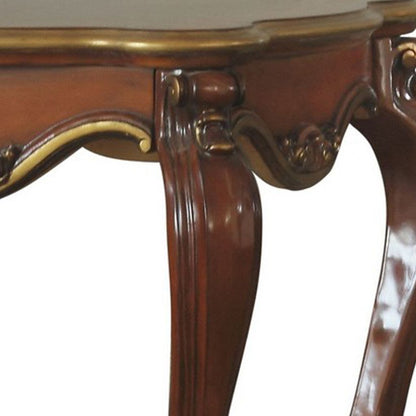 Wooden End Table with Open Bottom Shelf and Carved Details, Brown - View 4