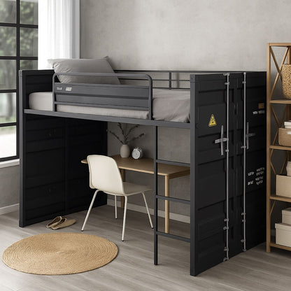 Twin Loft Bed with Metal Frame and Slide, Gray - View 7