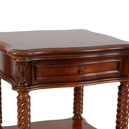 Mahogany End Table With Marble Tabletop, Brown - View 3