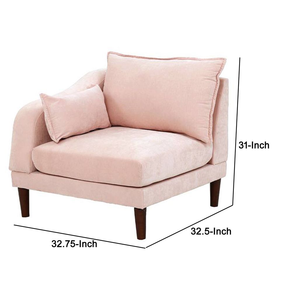 Rio 33 Inch Modular Single Arm Corner Chair, 2 Lumbar Cushions, Blush Pink - View 6