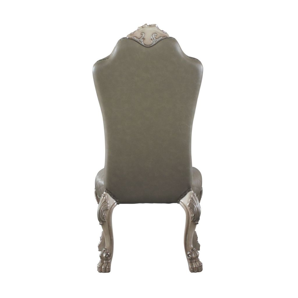 Leatherette Side Chair with High Back and Claw Legs, Set of 2,Antique White - View 4