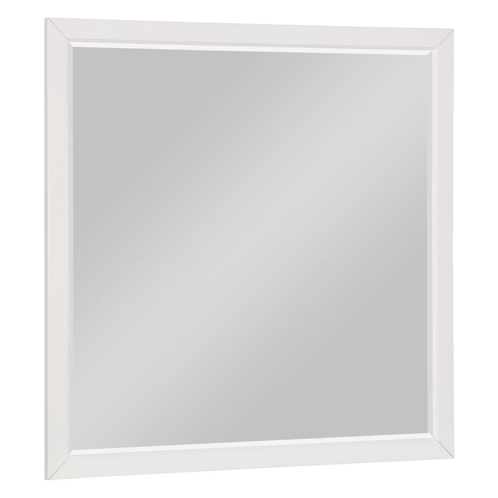 Transitional Style Square Wooden Frame Mirror, White - View 2