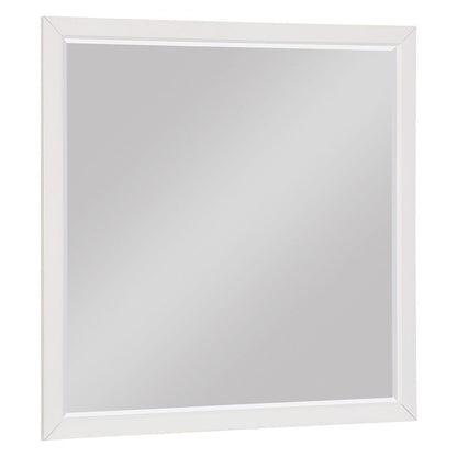 Transitional Style Square Wooden Frame Mirror, White - View 2