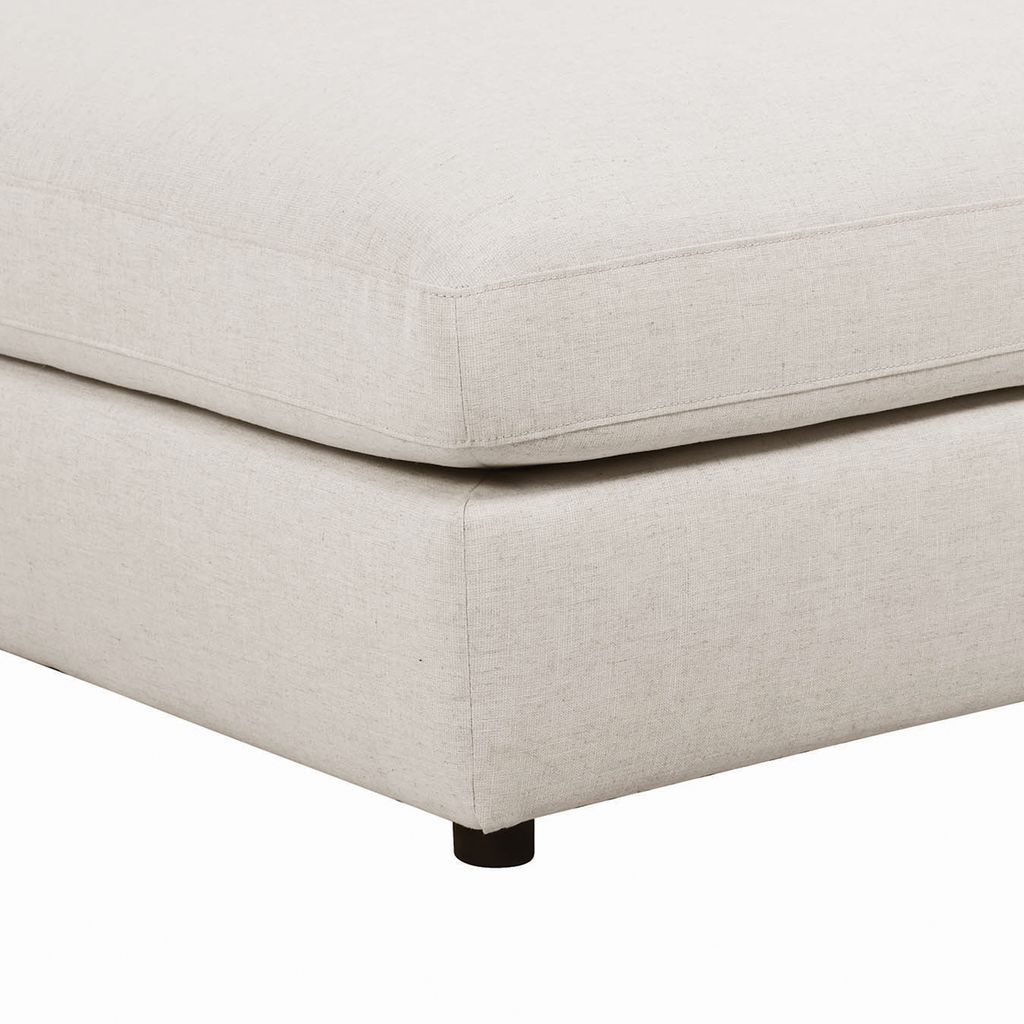 Fabric Upholstered Wooden Ottoman with Loose Cushion Seat and Small Feet, Beige - View 3