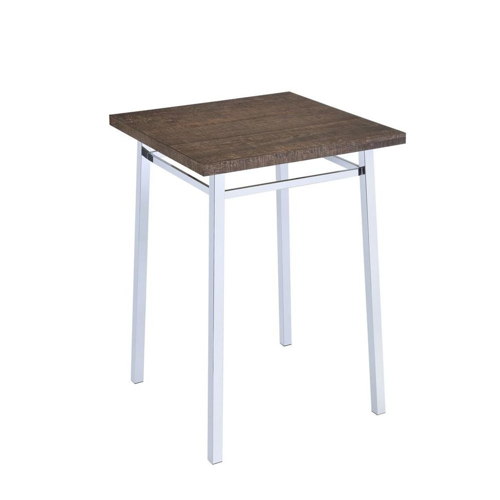Contemporary Style Square Wood and Metal Bar Table, Brown and Silver - View 4