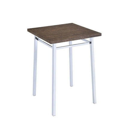 Contemporary Style Square Wood and Metal Bar Table, Brown and Silver - View 4