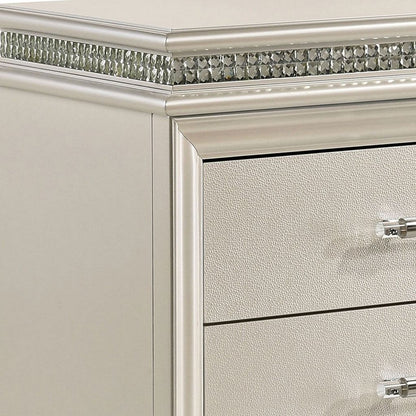 2 Drawer Nightstand with Acrylic Feet and Crystal Accents, Silver - View 2