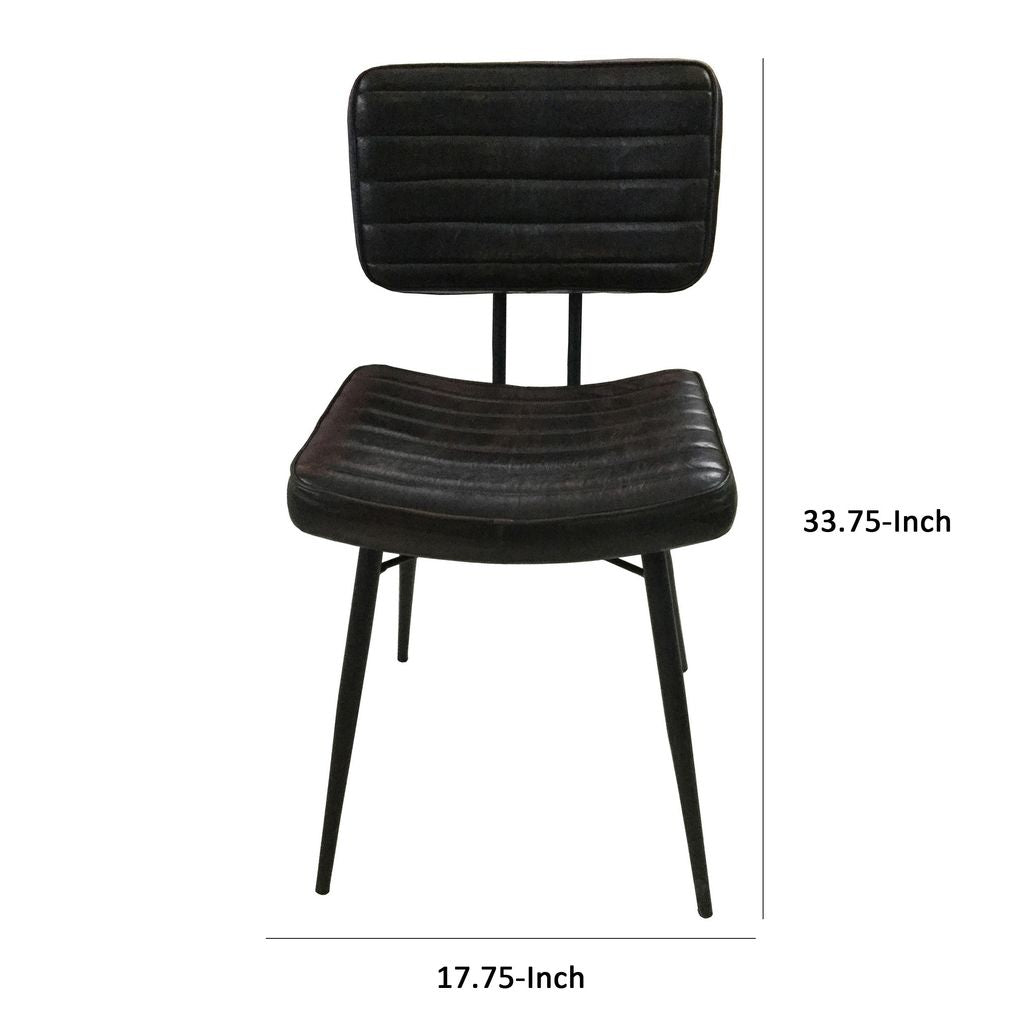 Mia 18 Inch Side Chair, Set of 2, Dyed Espresso Leather, Vertical Tufting - View 5