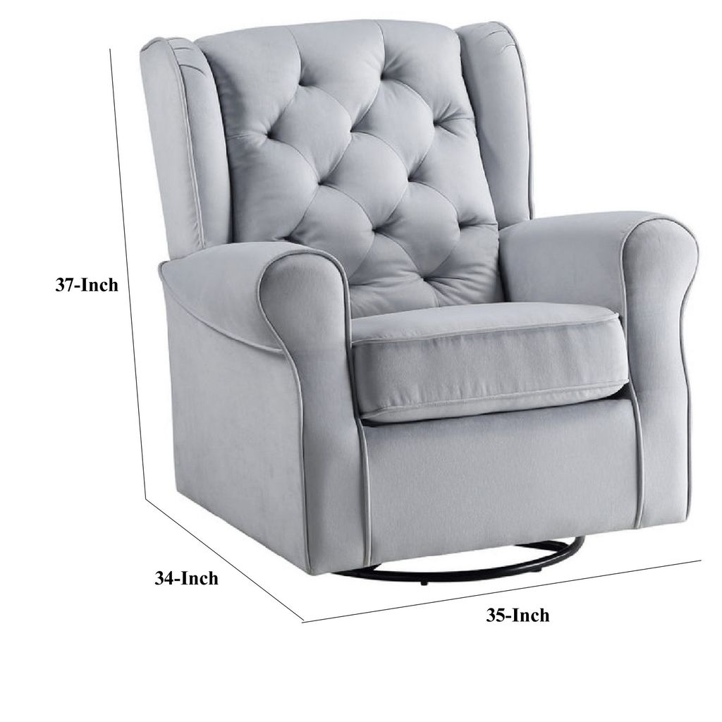 35 Inch Accent Swivel Chair, Glider, Tufted Back, Gray - View 5