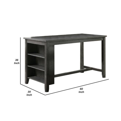 Wooden Counter Height Table with Three Storage Shelves, Gray - View 6