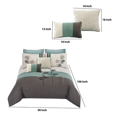 8 Piece King Polyester Comforter Set with Floral Embroidery, Multicolor - View 5