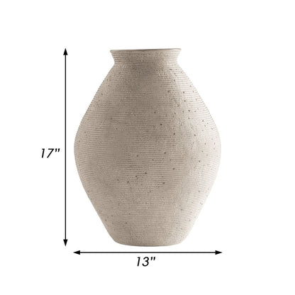 Dale 17 Inch Round Polyresin Vase, Tightly Ribbed Texture, Antique Beige - View 6