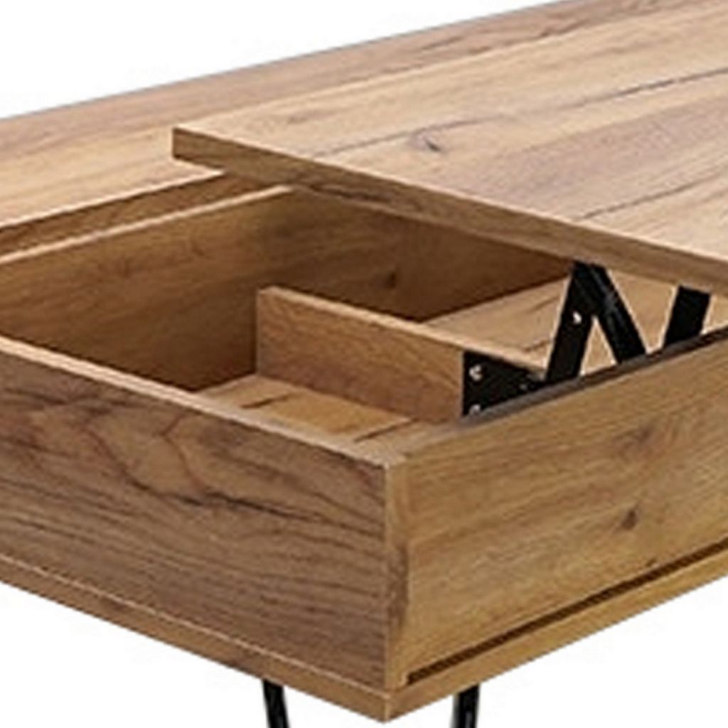 47 Inch Lift Top Coffee Table, Natural Brown Wood, 2 Storage Compartments - View 4