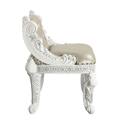 Vanity Stool with Nailhead Trim and Queen Anne Legs, White - View 4