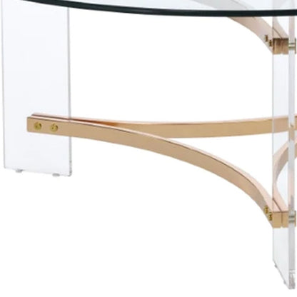 Hale 41 Inch Round Coffee Table, Glass Top, Acrylic Legs, Clear, Gold - View 5