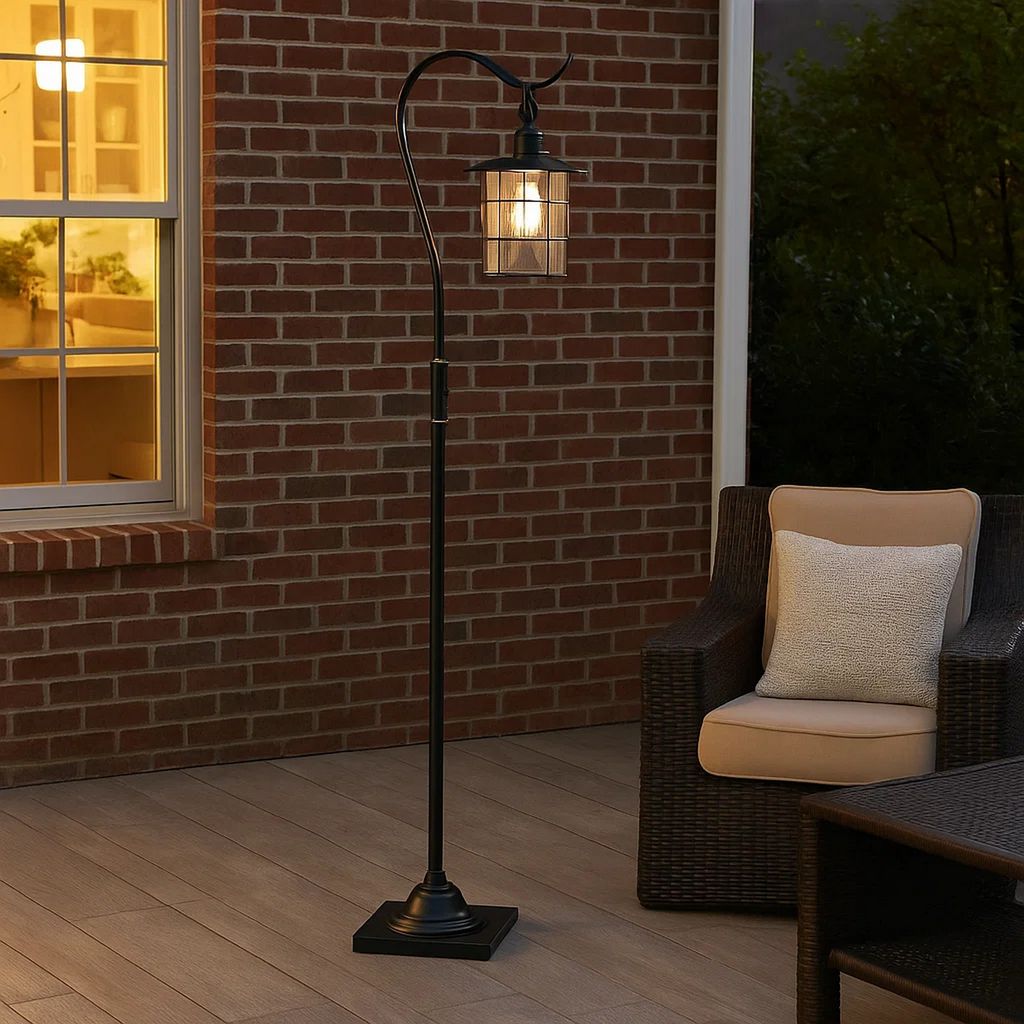 60 Inch Metal Downbridge Design Floor Lamp with Caged Shade, Dark Bronze - View 7