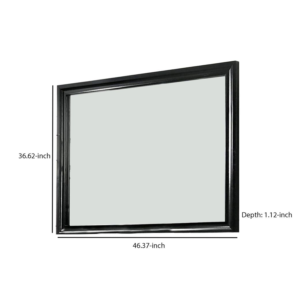 Mirror with Wooden Frame and Molded Detail, Black - View 6