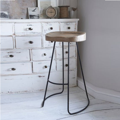 Ela 24 Inch Counter Height Stool, Mango Wood Saddle Seat, Iron Frame, Brown and Black - View 6